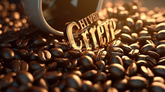 广告版式设计背景图片_充满香气的咖啡版式，具有迷人的咖啡豆设计和令人惊叹的 3D 渲染