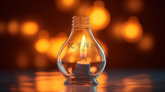 玻璃灯泡和燃烧蜡烛的能源效率的简约 3D 概念