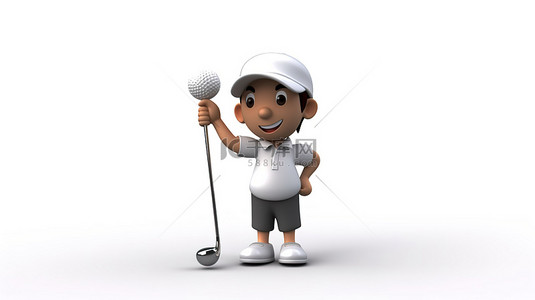 异想天开的 3D 卡通人物与白色高尔夫球