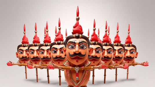 印度节日背景图片_3D ravana 中的 Dussehra 节日，有十个头和弓箭，用钢笔工具剪切路径制成，便于在 jpeg 中轻松组合