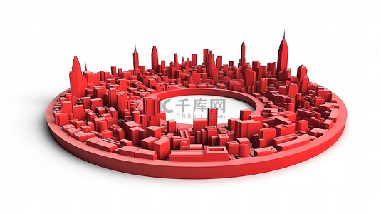大城市大背景图片_白色背景下红色大城市交叉的 3d 渲染