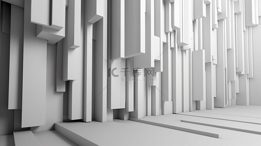 3d 渲染中的极简主义白色条形堆叠墙背景