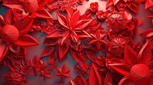 3d 渲染中的花卉重音红星背景