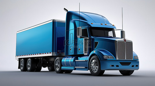 3D 渲染的蓝色半卡车，没有低角度拍摄的拖车