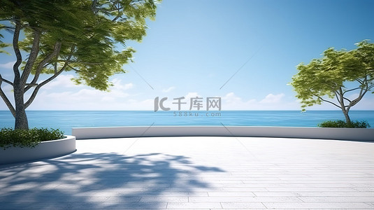 海滨城市背景图片_令人惊叹的海滨城市公园或陈列室宽敞的白色混凝土地板