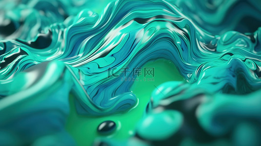 青色液体抽象背景的令人惊叹的 3D 渲染