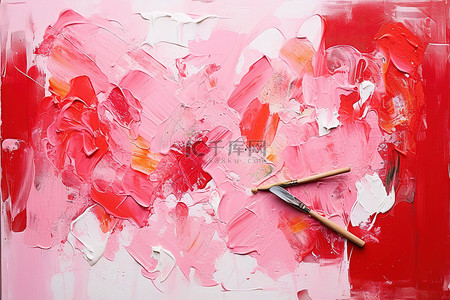 油画刷子背景图片_红色油画油画笔和调色板