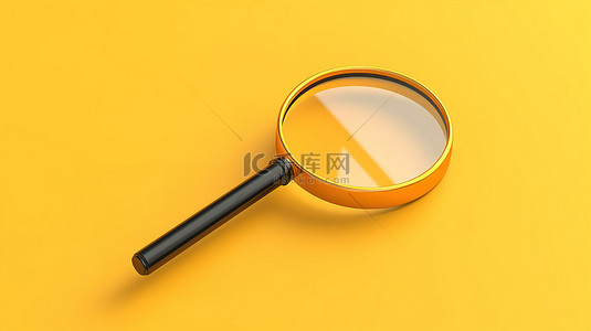 调查研究背景图片_3d 渲染中的黄色放大镜