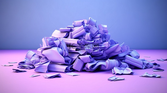 蓝色混乱，浅紫丁香背景上两堆光滑木板的 3D 抽象插图