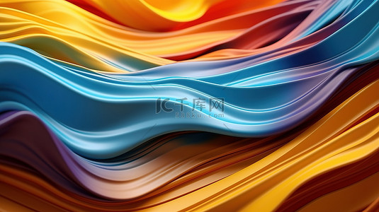 五彩色背景背景图片_充满活力的 3D 画笔描边彩色几何波浪和条纹图案的抽象艺术背景