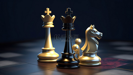 国际象棋游戏中胜利的主教 3D 插图横幅