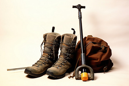 背包背景图片_登山杖带靴子鞋三脚架背包的杖