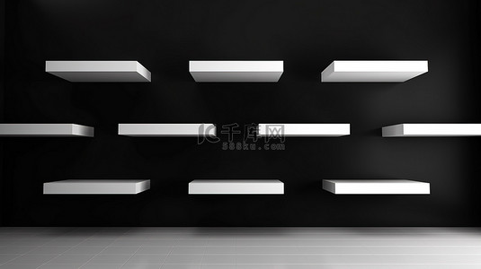 店铺黑色背景背景图片_空白白色货架的黑色背景 3D 渲染
