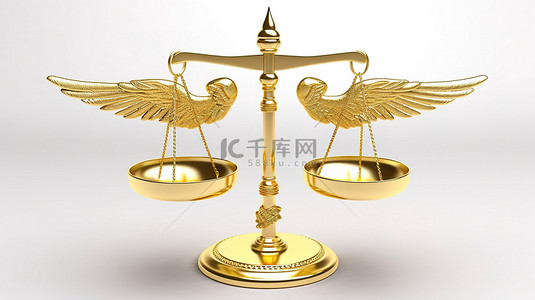 医疗法律背景图片_3d 渲染金色医疗杖符号平衡白色背景上的秤