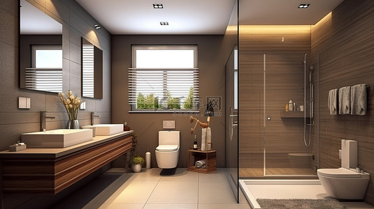 浴背景图片_宽敞的浴室内的宽敞淋浴间 3D 可视化