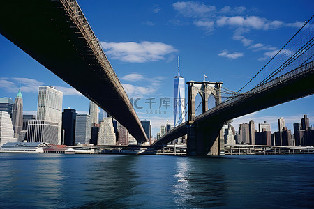 纽约市的布鲁克林大桥和城市天际线