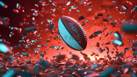 球碰撞背景图片_霓虹灯下破碎的橄榄球 3D 插图