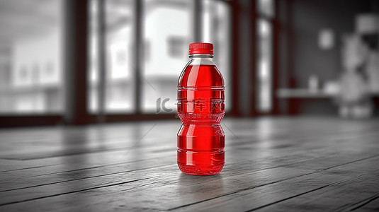 有水的桌子背景图片_复古照片，桌上有一个红色运动水瓶，用 3D 创建