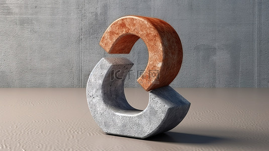 3d ＆符号由混凝土制成，以木质背景为背景