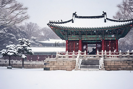 被雪覆盖的宝塔的雪景图像