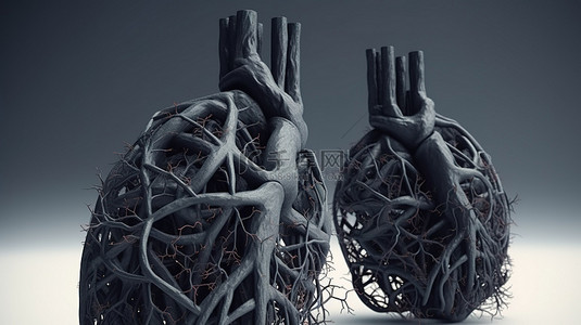 呼吸科背景图片_3d 渲染中不健康的肺部