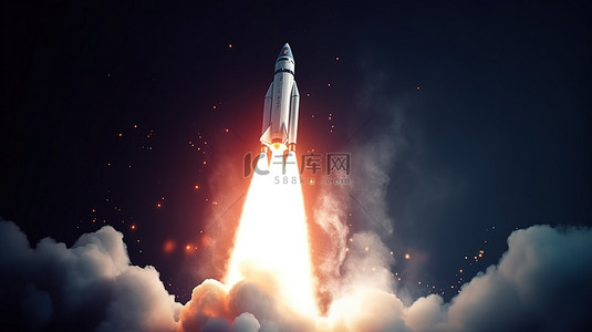船3d模型背景图片_3d 渲染中火箭发射的插图