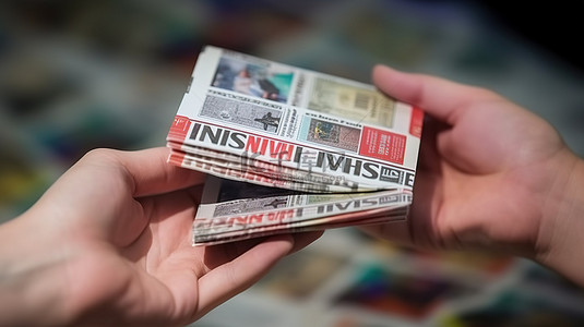 新闻中的欺骗手持带有虚假信息的卡片针对虚拟报纸