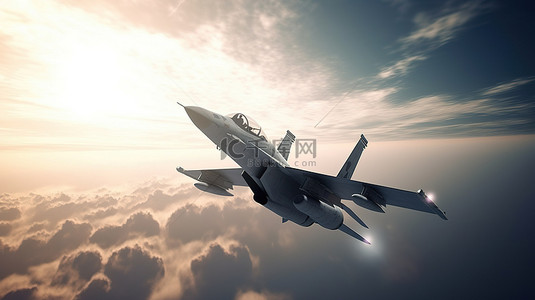 战斗机在天空中翱翔的空中 3D 渲染