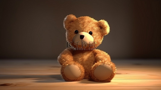 棕色小熊背景图片_坐着的棕色泰迪熊的 3D 插图