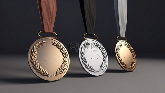1 一组柔和的金色银色和铜色 3D 奖牌图标
