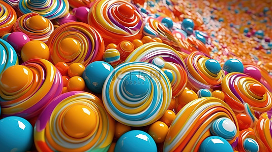 模糊圆圈背景图片_带有彩色光泽球的抽象螺旋的特写 3D 渲染