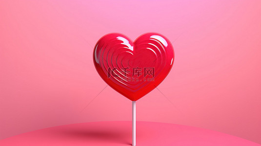 甜点粉色背景图片_软粉色背景上象征爱情的红心棒棒糖糖果的 3D 渲染