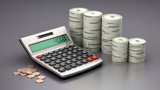 费用收入背景图片_3D 渲染计算出的百分比以及一捆现金
