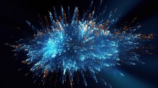 爆炸蓝色背景图片_数字粒子的未来派蓝色爆炸