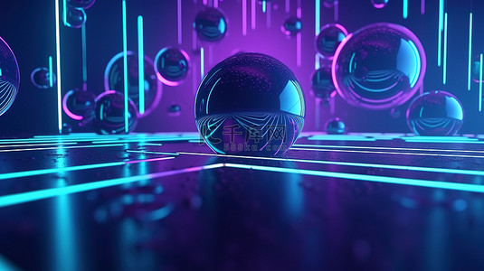 紫色和蓝色 3d 渲染中的极简赛博朋克概念设计