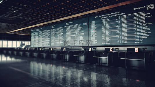 平面效果图背景图片_以令人惊叹的 3D 效果图呈现的机场出发和到达信息板