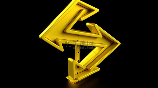 黄色箭头图标的 3D 渲染，带有轮廓方向，用于象征定向运动