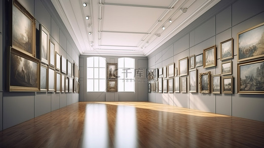 质量背景图片_博物馆启发的室内设计与艺术画廊和博物馆质量框架 3D 渲染插图