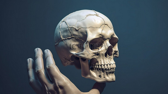 头骨在手 3D 插图灵感来自哈姆雷特