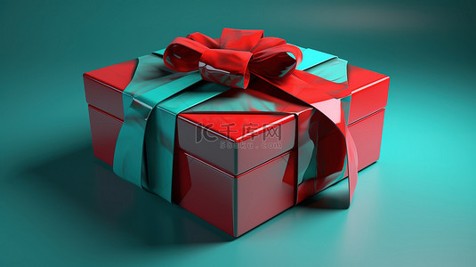 一个充满活力的红色和绿松石礼品盒，以 3D 形式栩栩如生