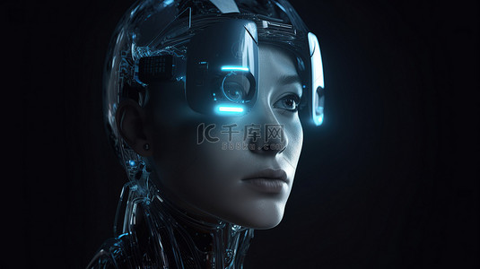 科技背景眼背景图片_在 3d 渲染中投射在眼镜上的带平显显示器的机器人