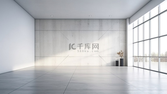 白色简约框背景图片_简约的室内设计 3D 渲染模拟了一个空荡荡的光抽象大厅，有巨大的白墙和混凝土地板