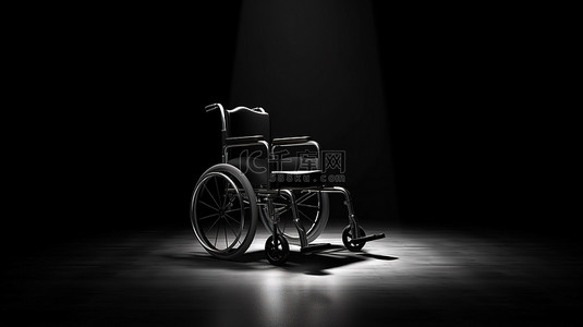 受伤恢复背景图片_戏剧氛围 3d 创建的深色背景上聚光灯下的空轮椅