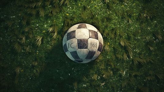 体育和运动概念 3D 插图渲染足球场中心，球在顶视图中