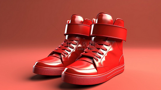 酷浅色背景图片_生动的男女通用运动鞋，采用高架红色帆布设计 3D 渲染