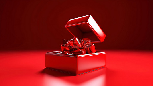作文背景图片_节日物品从打开的红色礼品盒中溢出，其中有空间用于 3D 渲染的文本