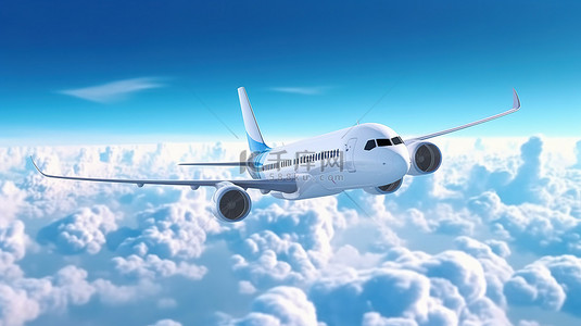 冬季旅行背景图片_3d 渲染的旅行概念飞机在云层中翱翔