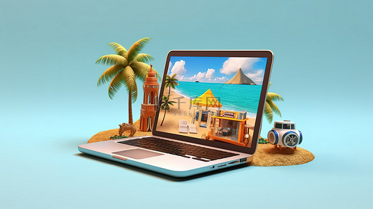 3D 计算机插图，具有充足的复制空间，可在线预订暑假