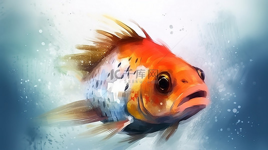 水彩水族馆背景图片_具有数字水彩艺术性的水生杰作 3d 鱼渲染