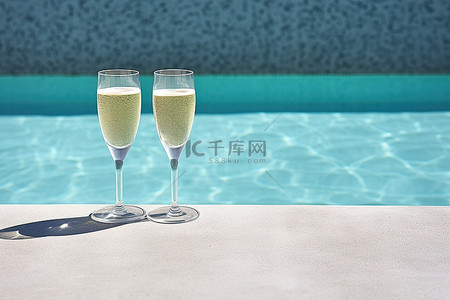泳池里的香槟杯